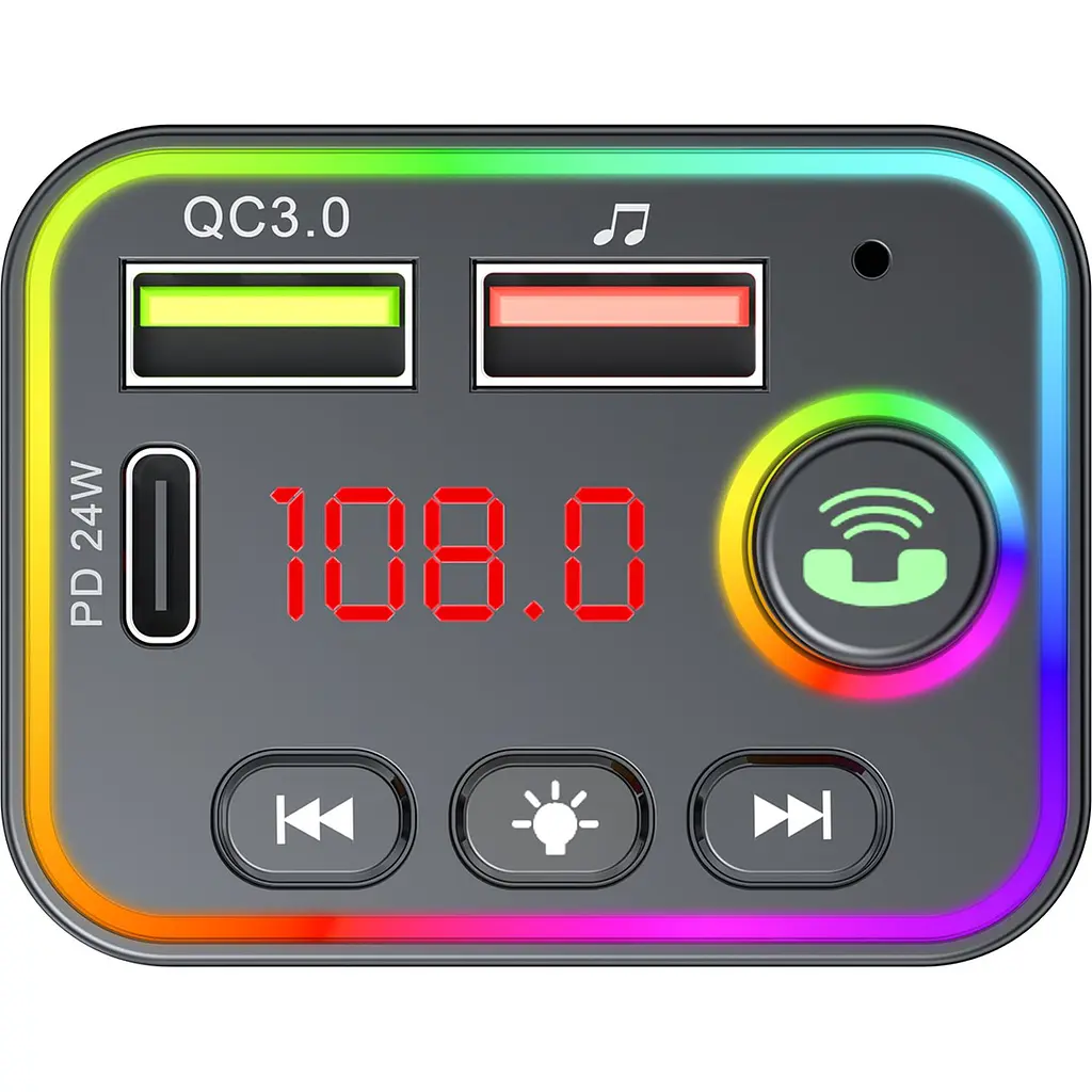 FM модулятор Havit HV-FM819BT USB-A+USB-C PD24W RGB Black (HV-FM819BT) - фото 5