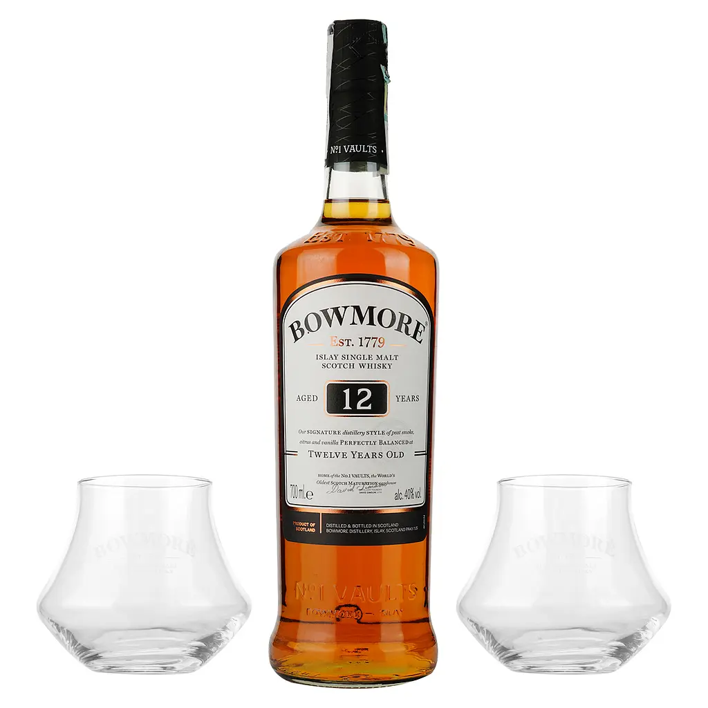Виски Bowmore 12 yo Islay Single Malt Scotch Whisky 40% 0.7 л + 2 стакана - фото 4