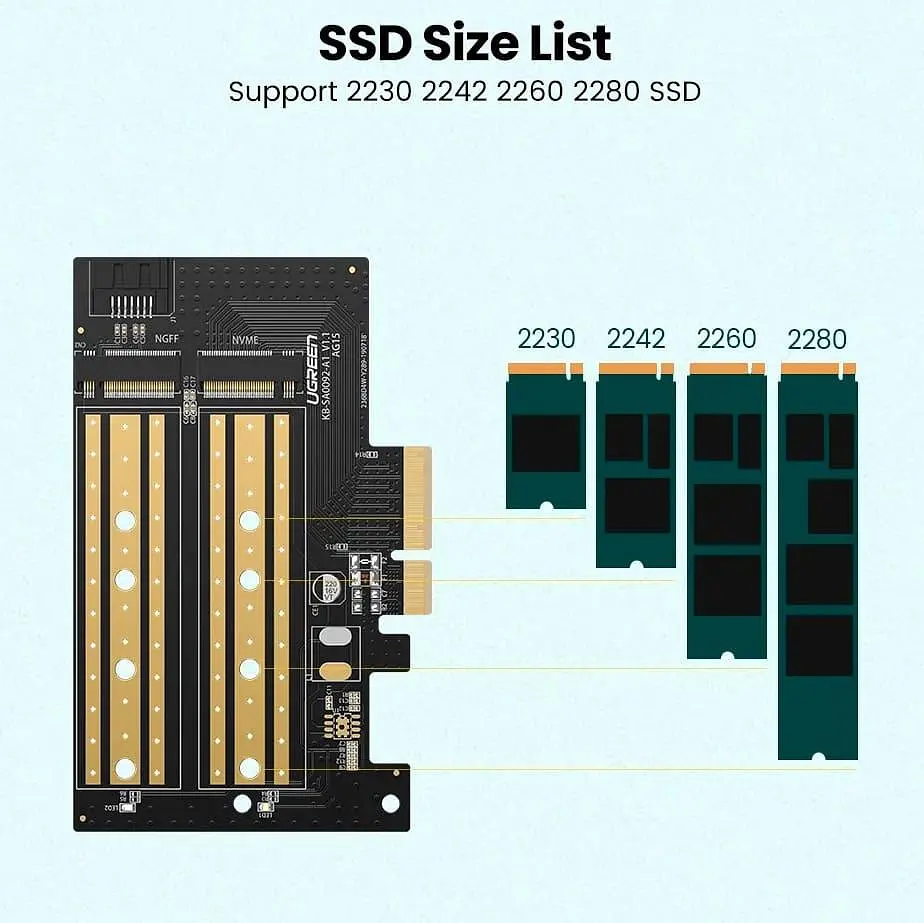 Контроллер Ugreen PCI-E 3.0 для SSD M.2 NVMe + M.2 NGFF CM302 (70504) - фото 2
