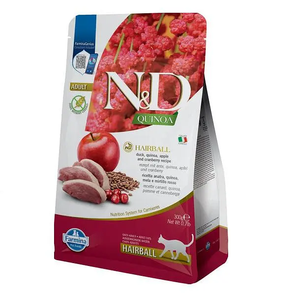 Сухий беззерновий корм Farmina N&D Quinoa Cat Hairball для котів для виведення шерсті (кіноа, качка), 300 г
