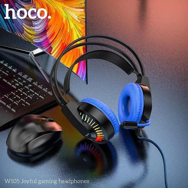 Наушники игровые с подсветкой Hoco W105 LED Joyful Gaming Headphones черно красные - фото 5