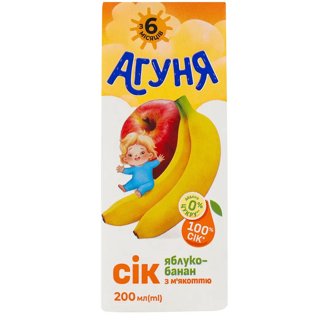 Упаковка сока Агуня Яблоко-банан с мякотью 1.8 л (0.2 л x 9 шт.) - фото 2