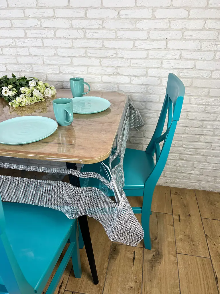 Скатертина силіконова зі срібною стразовою стрічкою подвійною 390х190 см - фото 7