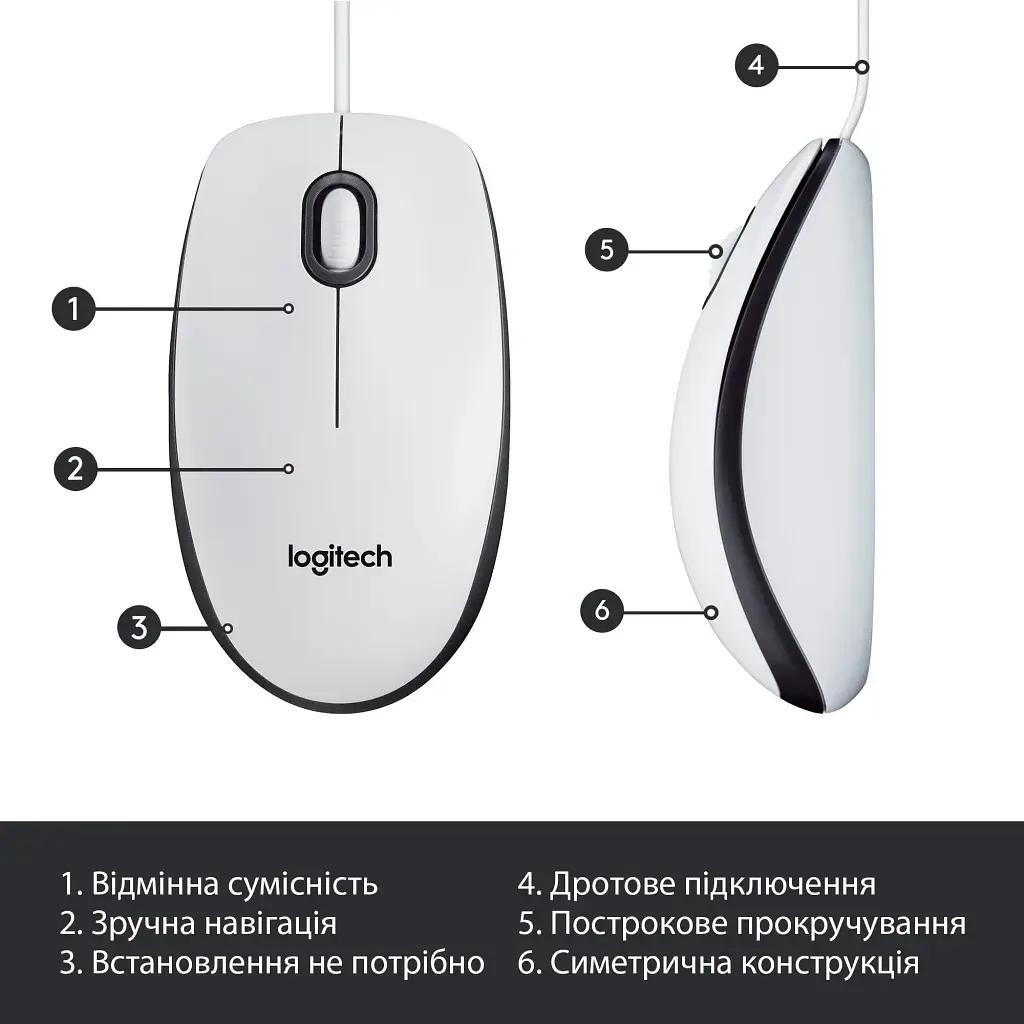 Мишка Logitech M100 USB White (910-006764) - фото 6