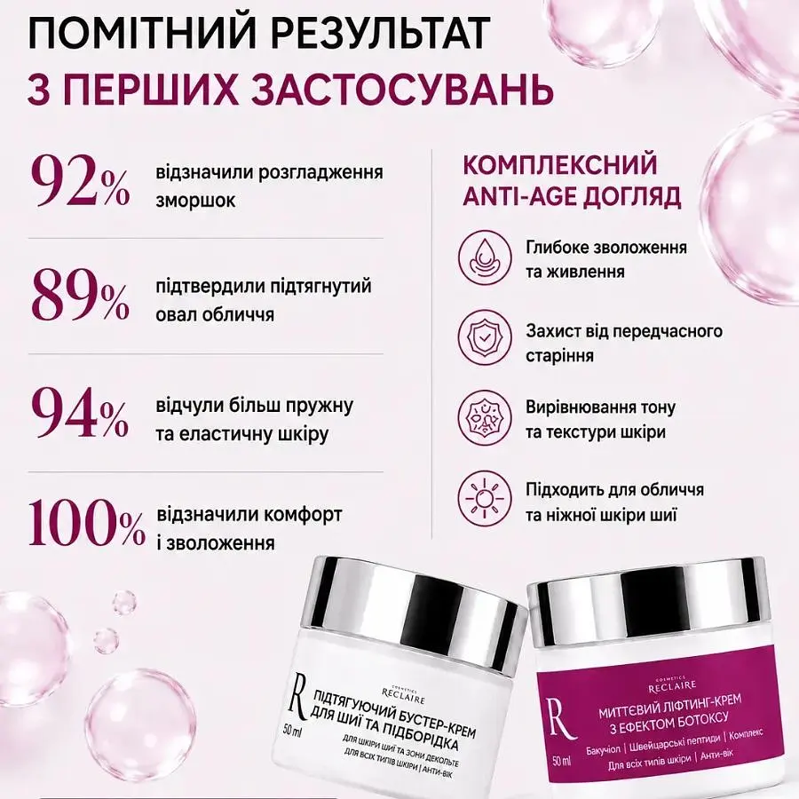 Підтягуючий ліфтинг-комплекс для обличчя та шиї з ефектом ботоксу Botox Effect Without Injections Reclaire cosmetics - фото 4
