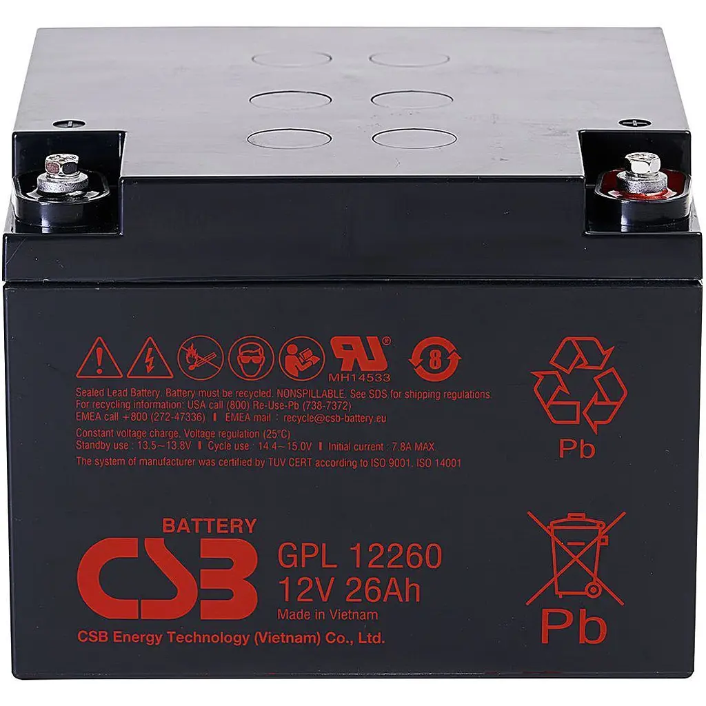 Аккумулятор CSB AGM 12V (12V/26Ah/312Wh) (GPL12260) [154014] - фото 2