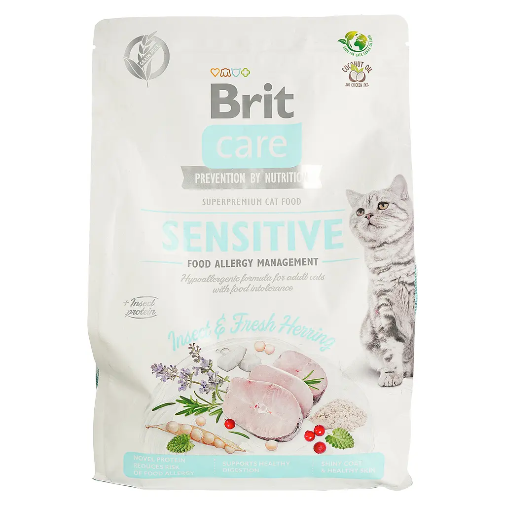 Сухий корм для котів з чутливим травленням Brit Care Cat GF Insect, з комахами та оселедцем, 2 кг - фото 2