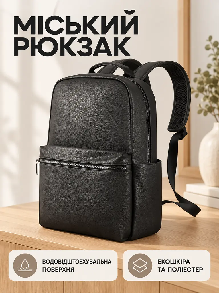 Міський рюкзак для ноутбука 15.6" унісекс чорний (37261565) - фото 2