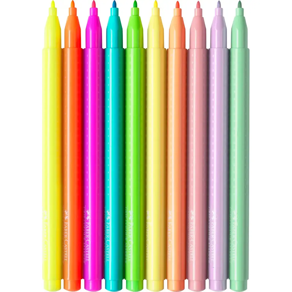 Фломастери Faber-Castell Grip felt-tip pen neon + pastel, тригранні пастельні + неонові, 10 кольорів (30746) - фото 4