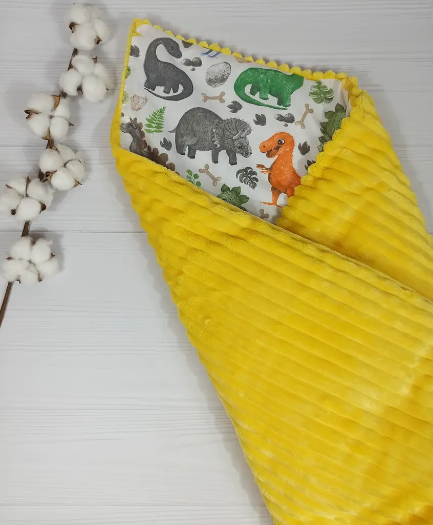 Плед для немовлят із знімним утеплювачем та подушка a.l.babybox Діно Жовтий - фото 2