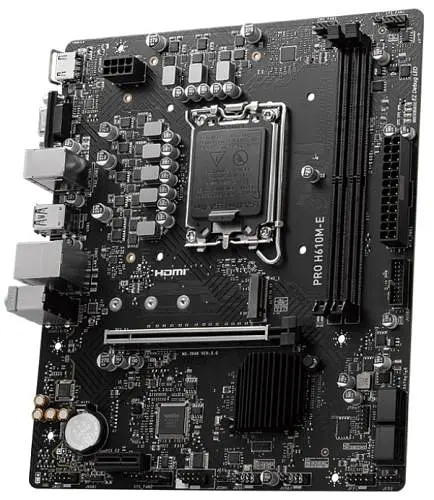 Материнская плата LGA1700, MSI PRO H610M-E, H610, 2xDDR5, Int.Video(CPU), 4xSATA3, 1xM.2, 1xPCI-E 4.0 x16, 1xPCI-E 3.0 x1, ALC893, RTL81 VGA/HDMI, MicroATX - фото 3