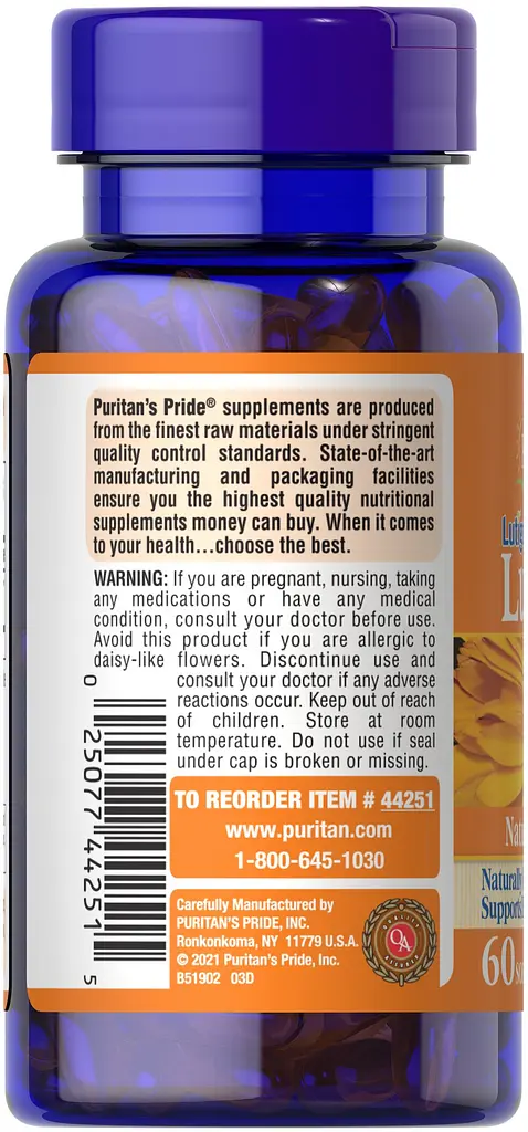 Лютеїн з зеаксантином Puritan's Pride Lutein 40 мг 60 капсул - фото 3