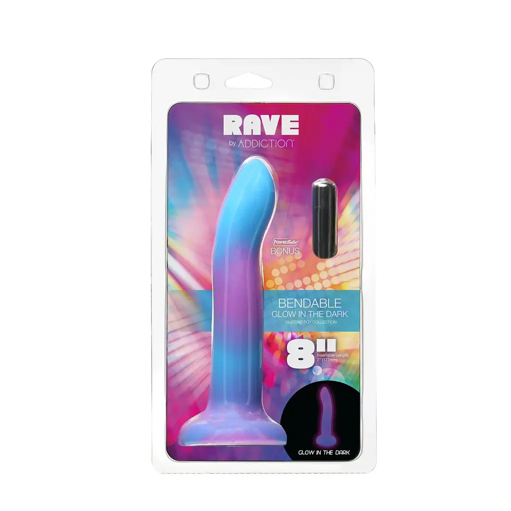 Светящийся в темноте фаллоимитатор Addiction Rave 8″ Glow in the Dark Dildo Blue Purple, 20,3 см - фото 7