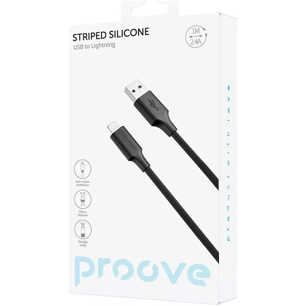 Кабель Proove Striped Silicone USB-A to Lightning 1m Black (CCSS00001101) [133335] - фото 2