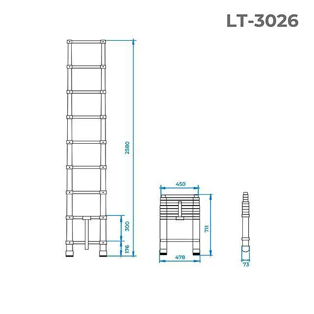 Лестница телескопическая алюминиевая Intertool высота 2580 мм х 8 ступеней LT-3026 - фото 3