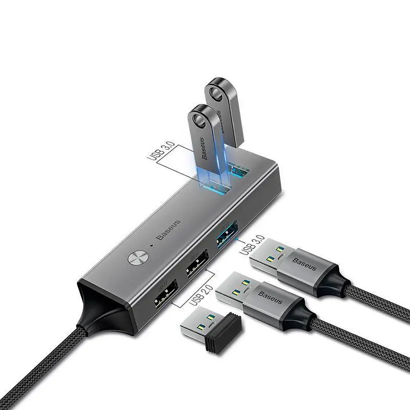 Мультипортовий адаптер USB Хаб Baseus Cube 3 USB3.0 + 2 USB2.0 CAHUB-C0G Grey - фото 2