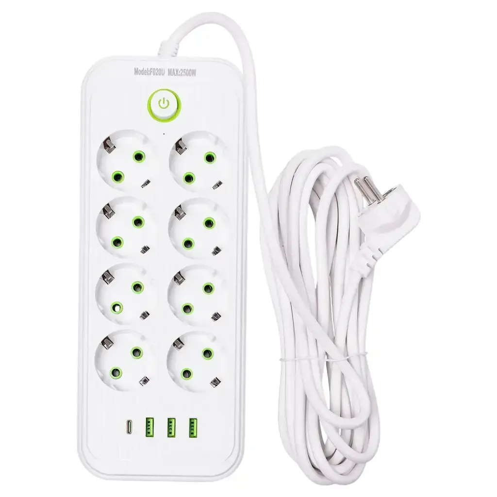 Мережевий фільтр-подовжувач ONE 8 розеток 4 USB 2,8 метри, білий Yiwu HP-5-27 - фото 15
