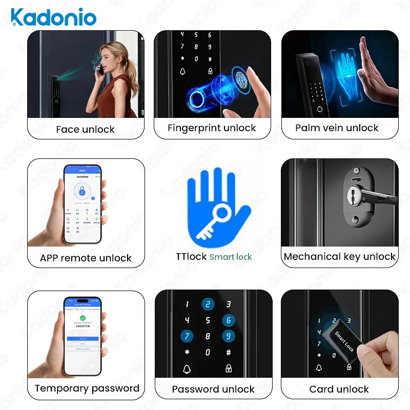Дверний дзвінок з функцією розпізнавання облич LD SMART, біометричний сканер відбитків пальців, око / розумна камера / дверний замок - фото 4