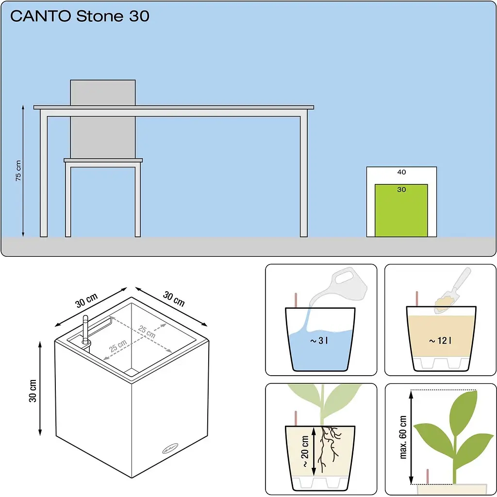 Вазон Lechuza Canto Stone Low 30 светло-бежевый (13701) - фото 4