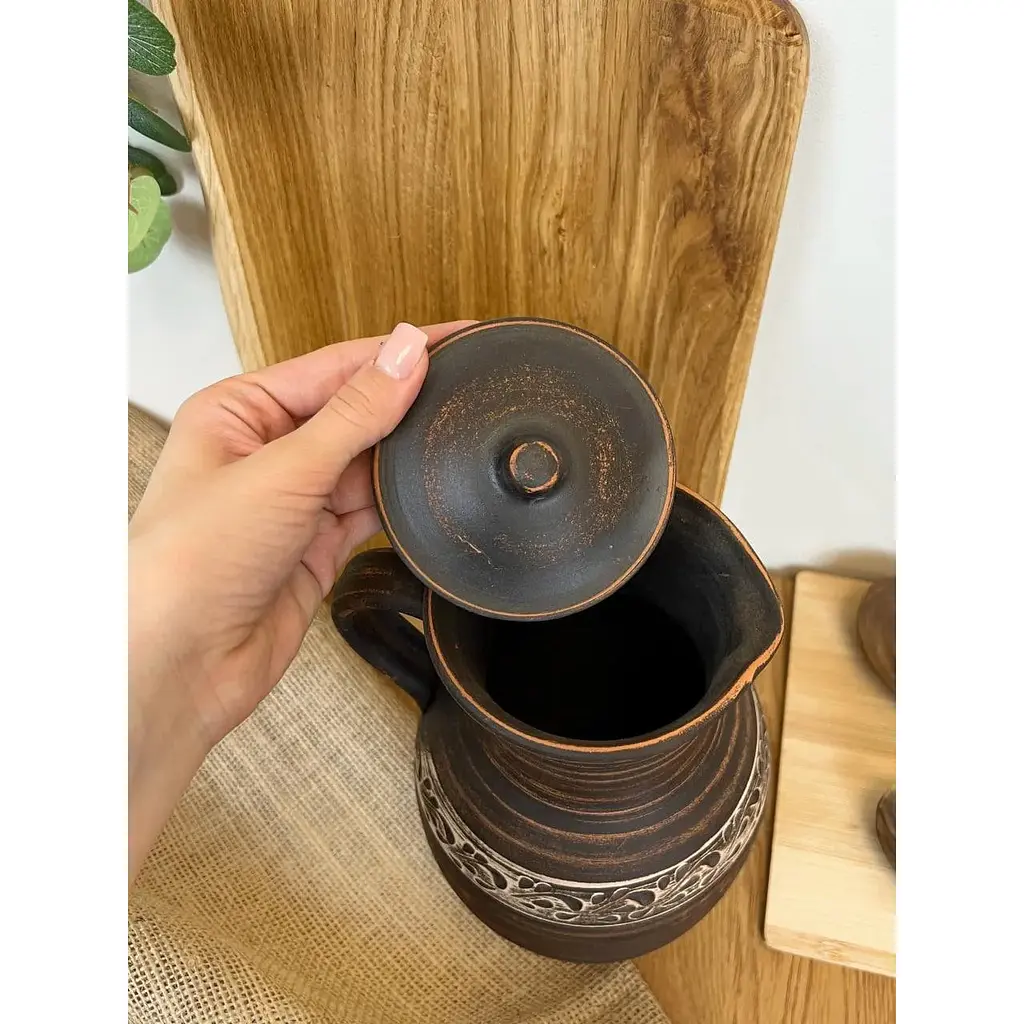 Кувшин 2,5 литра керамический (глиняный) резной с ручкой  - фото 3