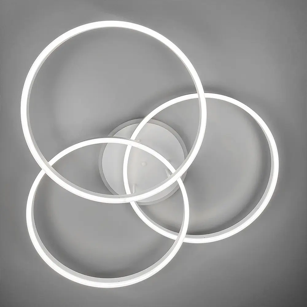 Светодиодная белая люстра на 3 кольца 77х80 см с пультом и RGB подсветкой Line F | Ст. A55067/3A RGB WT - фото 4