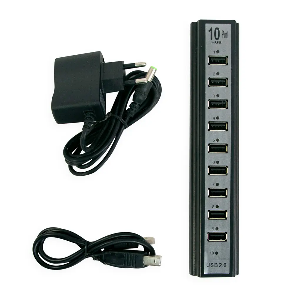 Розгалужувач USB на 10 портів, чорний, настільний концентратор з блоком живлення - фото 9