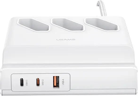 Зарядний пристрій Usams US-CC160 P1 65W Super Si Fast Charging USB Extension Socket white - фото 5