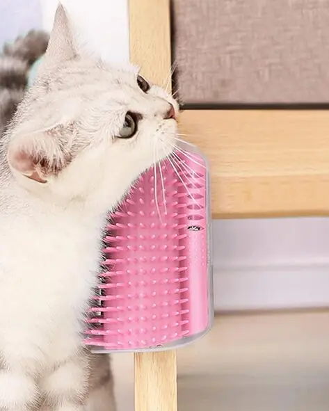 Щетка-чесалка для кошек Semi Brush-comb, Pink с угловым креплением к стене - фото 7