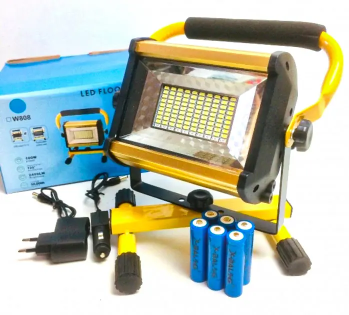 Прожектор 100W світлодіодний LED ліхтар акумуляторний 6х18650 W808 жовтий - фото 4