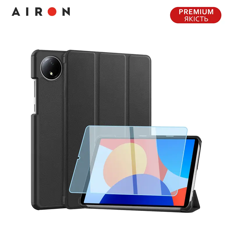 Чехол AIRON Premium для Xiaomi Redmi Pad SE 8.7" 2024 с защитной пленкой и салфеткой Black - фото 4