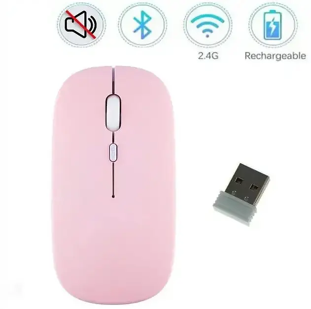 Мишка безшумна комп'ютерна бездротова Bluetooth, USB, що перезаряджається, Рожева  - фото 2