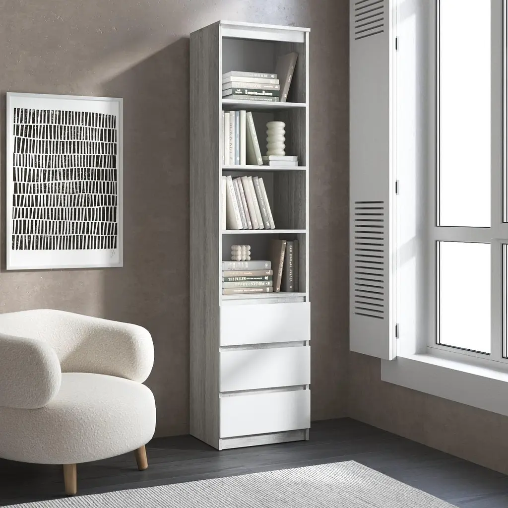 Пенал для книг Vays R-25, з відкритими полицями та шухлядами, без ручок, ЛДСП, 50×40×211 см - для вітальні, спальні, офісу - фото 6