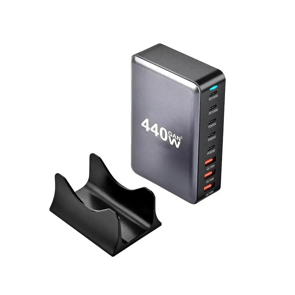Зарядний пристрій XoKo 2xUSB-С PD100W + 3xUSB-С PD65W + 3xUSB QC18W 440W GaN (QC-400) - фото 3