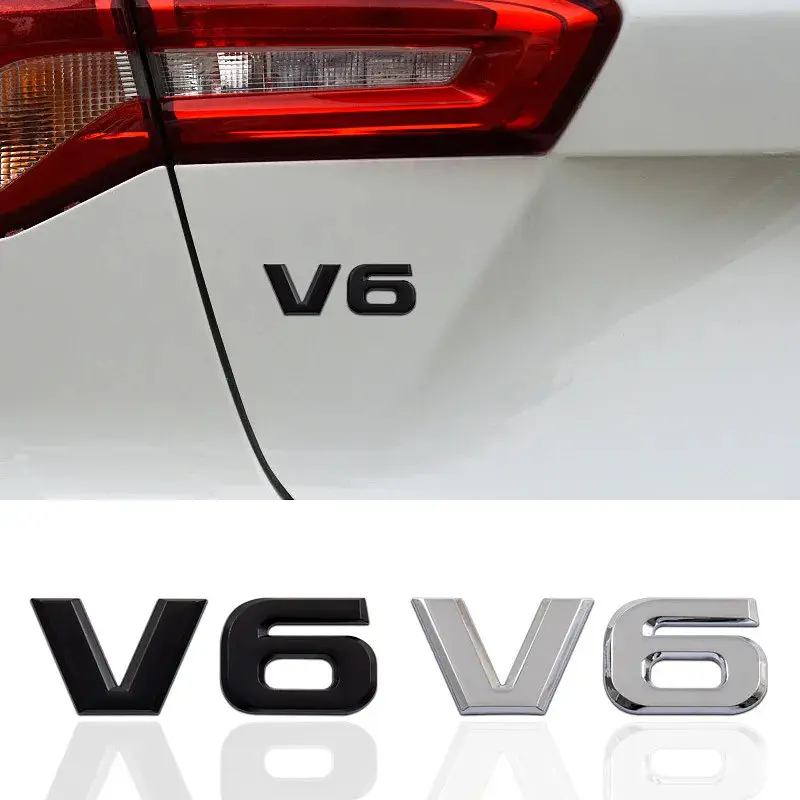 Емблема напис V 6 90х32 мм Чорна роздільна на скотчі метал (Завод) - фото 2