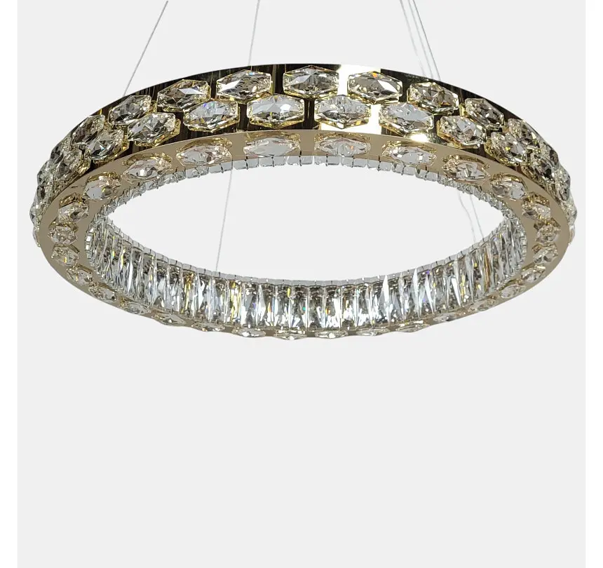 Світлодіодна люстра підвісна Artlight 8220-600GD з круглим кришталевим корпусом в золотому кольорі, 89W - фото 4