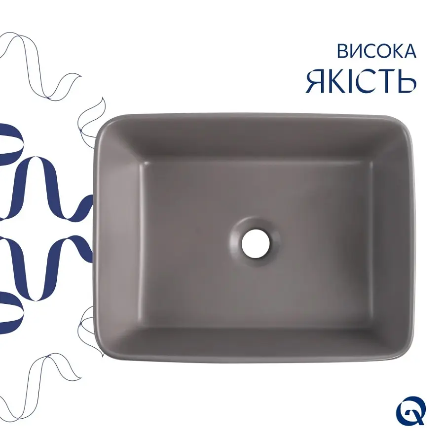 Раковина накладна Qtap Tern Stone grey, прямокутна, з донним клапаном QT17116069SG - фото 4