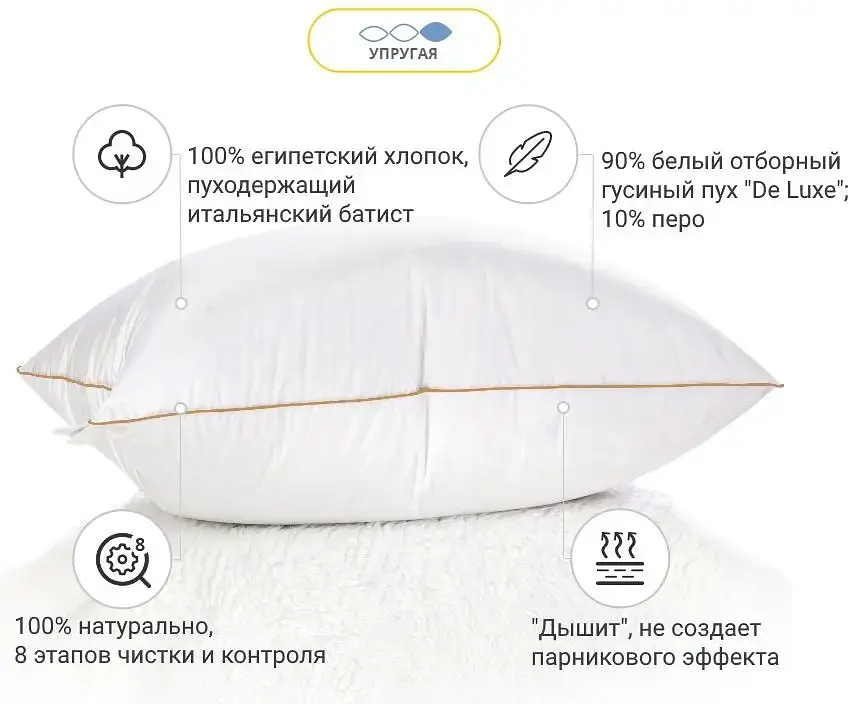 Подушка пуховая MirSon Raffaello White 202 упругая 60х60 см (2200000060563) - фото 3