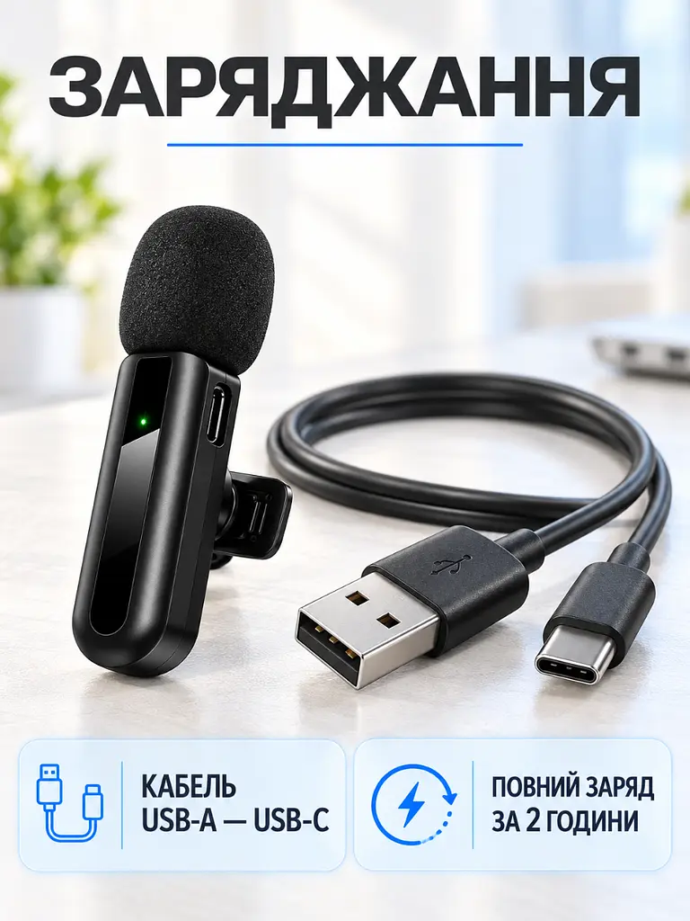 Бездротовий петличний мікрофон Lightning для iPhone чорний (37261569) - фото 7