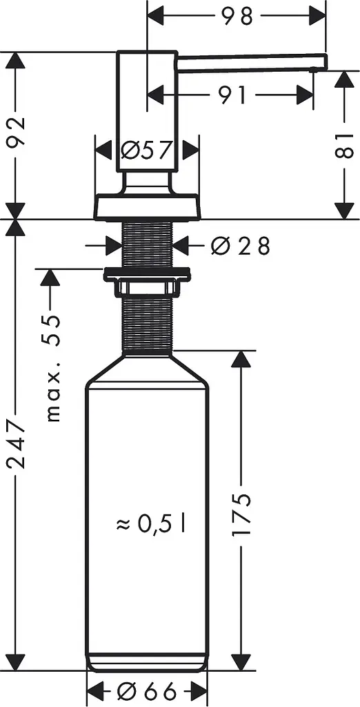 Дозатор кухонний Hansgrohe A51 500 ml врізний хром 40448000, Хром - фото 8