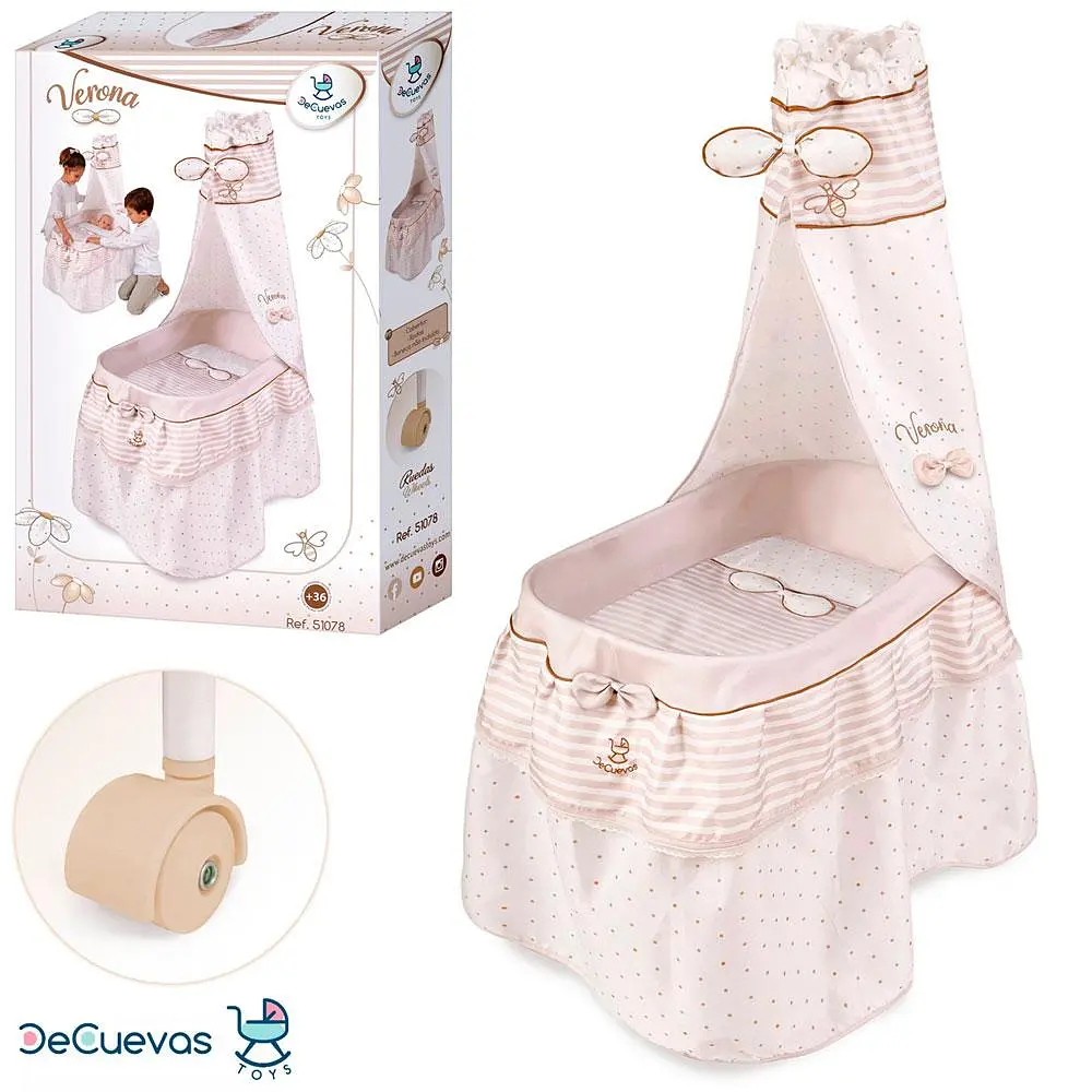 Ліжечко для ляльки з балдахіном металева ігрова мебель (51078)