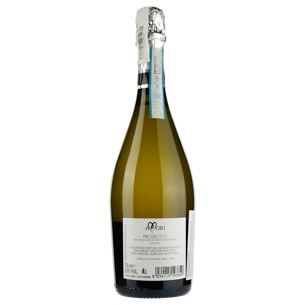 Ігристе вино Amori Prosecco Spumante DOC Extra Dry, біле, екстра сухе, 11%, 0,75 л - фото 2