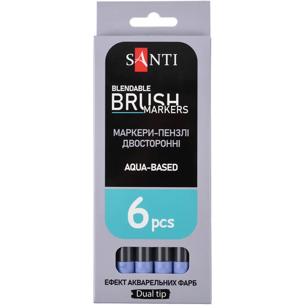 Маркер акварельний Santi Brush Marker SWB-12 фіалковий двосторонній 6 шт. (391068) - фото 4