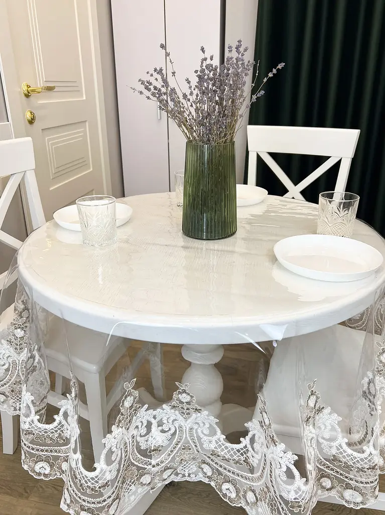 Силиконовая скатерть с бело-кофейным кружевом Арка Elit 390х160 см - фото 8