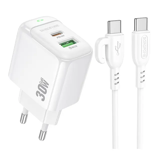 Сетевое зарядное устройство Borofone BAS45A 30W/1USB + 1USB-C + Type-C White - фото 2