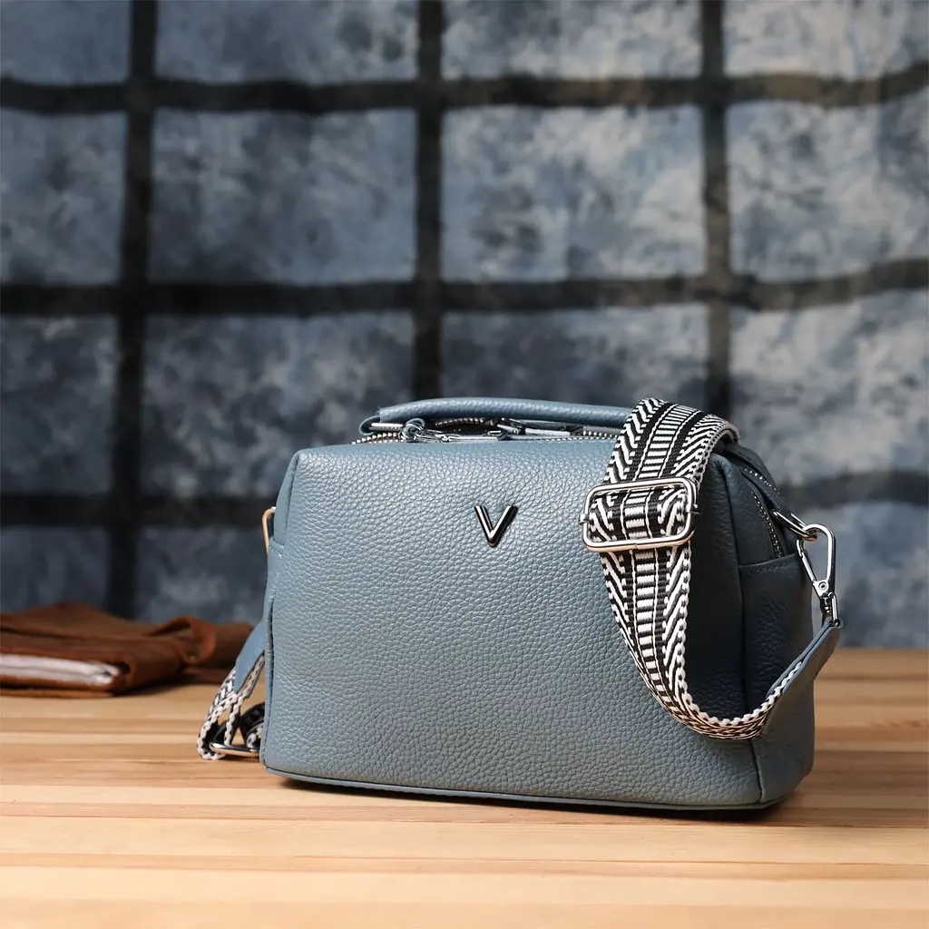 Елегантна сумка жіноча з двома секціями з натуральної шкіри Vintage 22920 блакитна - фото 9
