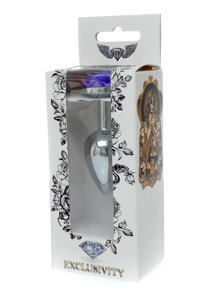 Металлическая анальная пробка Boss Jewellery Silver Plug Rose 9 см (фиолетовый) - фото 7