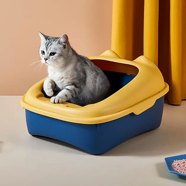 Туалет для котів із лопаткою Derby Plastic Cat Litter Box жовто-синій 51 х 41 х 30 см - фото 2