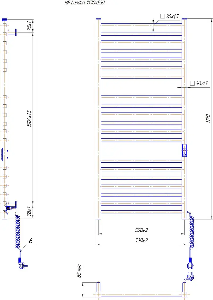 Электрический полотенцесушитель HF London 1170x530 white matte 6.1.0104.06.WM, Белый матовый, универсальное (коннектор), Электронный - фото 5