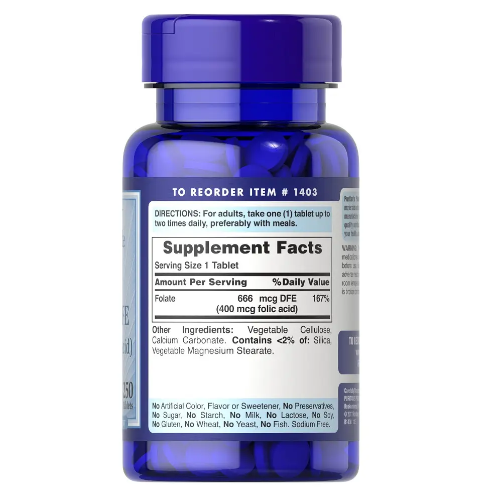 Витамины и минералы Puritan's Pride Folic Acid 400 mcg, 250 таблеток - фото 2