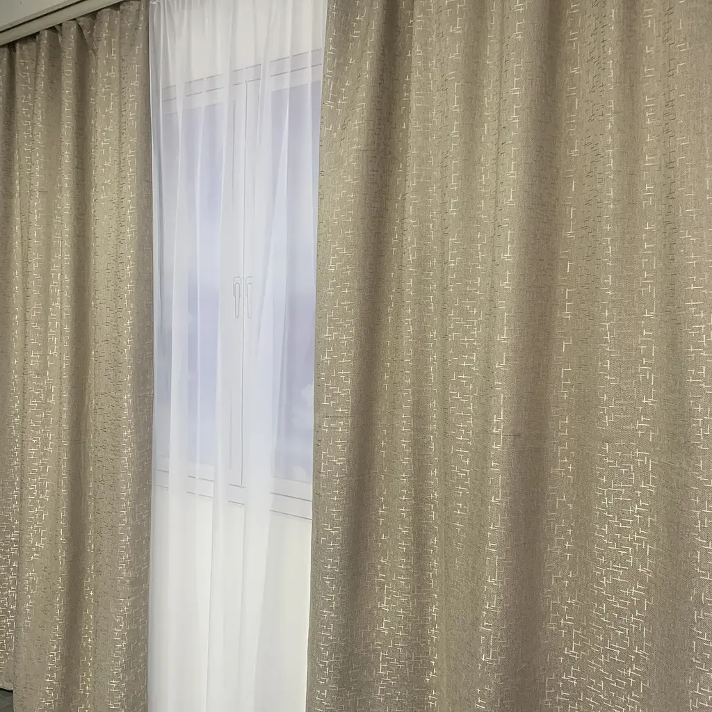 Мармурові лляні блекаут штори бежевого кольору на тасьмі 2шт. 150х270 ALBO pbe0052517 - фото 3